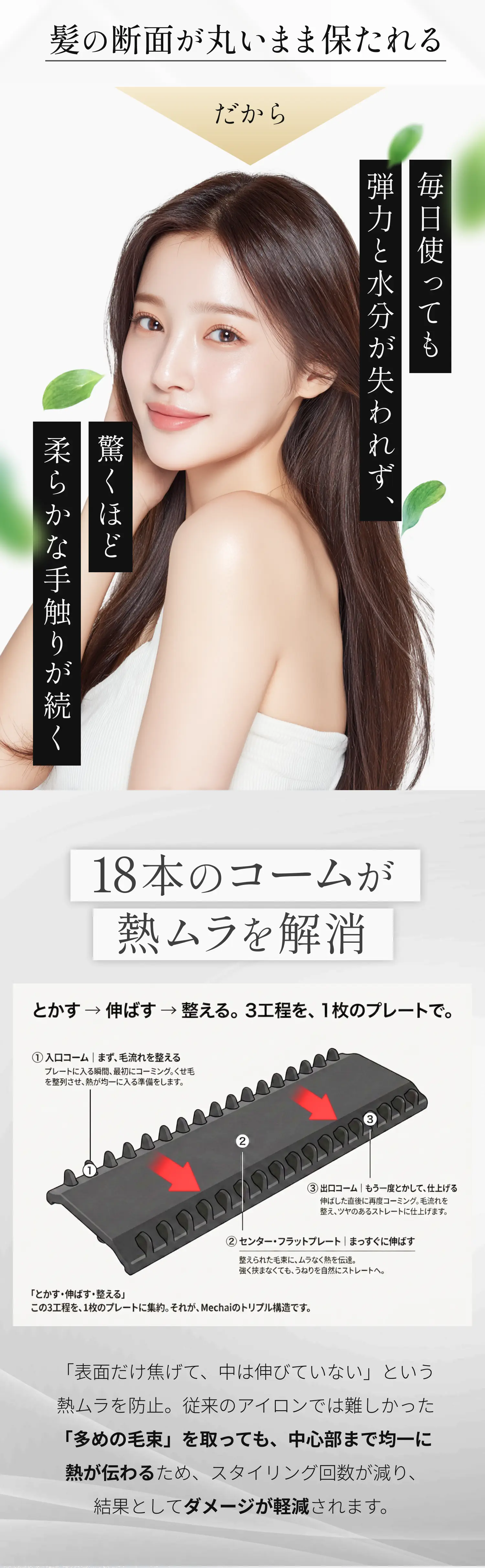 髪の断面が丸いまま保たれる